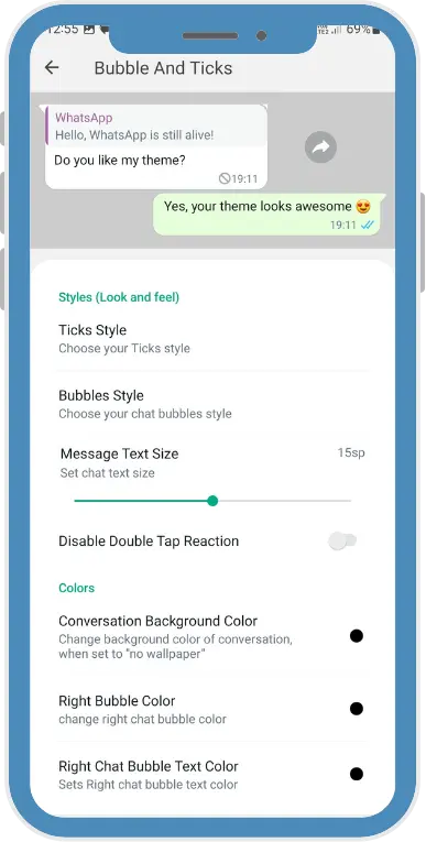bubble and ticks interface of official plus