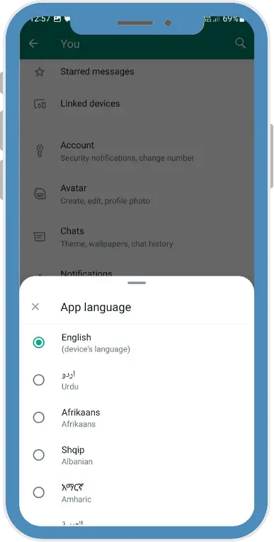 muti language option of whatsapp plus by alexmods