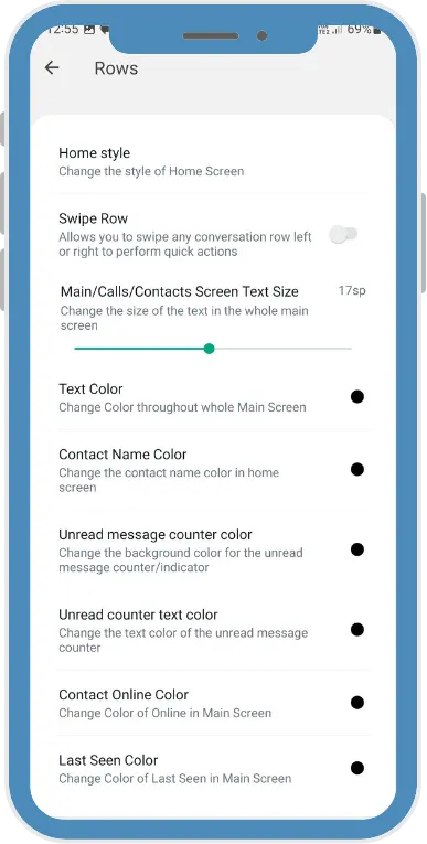 rows settings in whatsapp plus new update